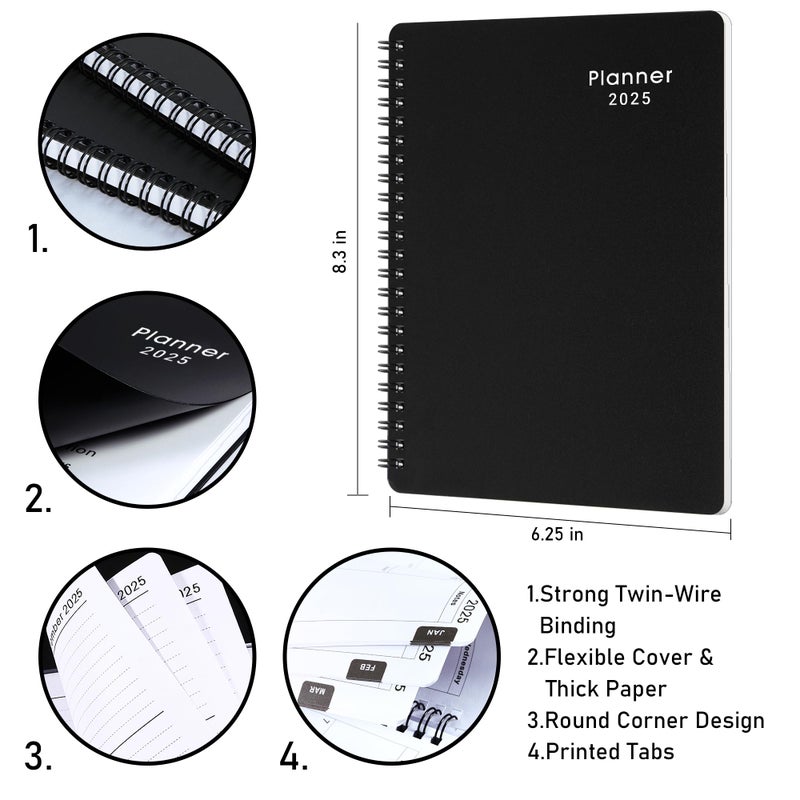 MaaIbok 2025 Planner - Weekly & Monthly Planner 2025, Planner 2025, From January 2025 - December 2025, 6.25 in    8.3 in, Flexible Cover, Twin-Wire Binding - Classic Black, Improving Your Time Management Skill - Image 2
